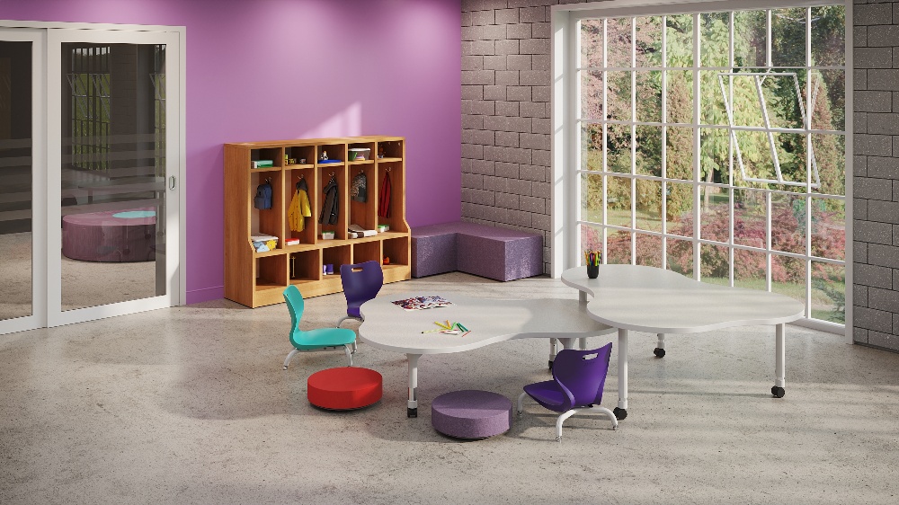 classroom storage backpack locker activity table floor seating