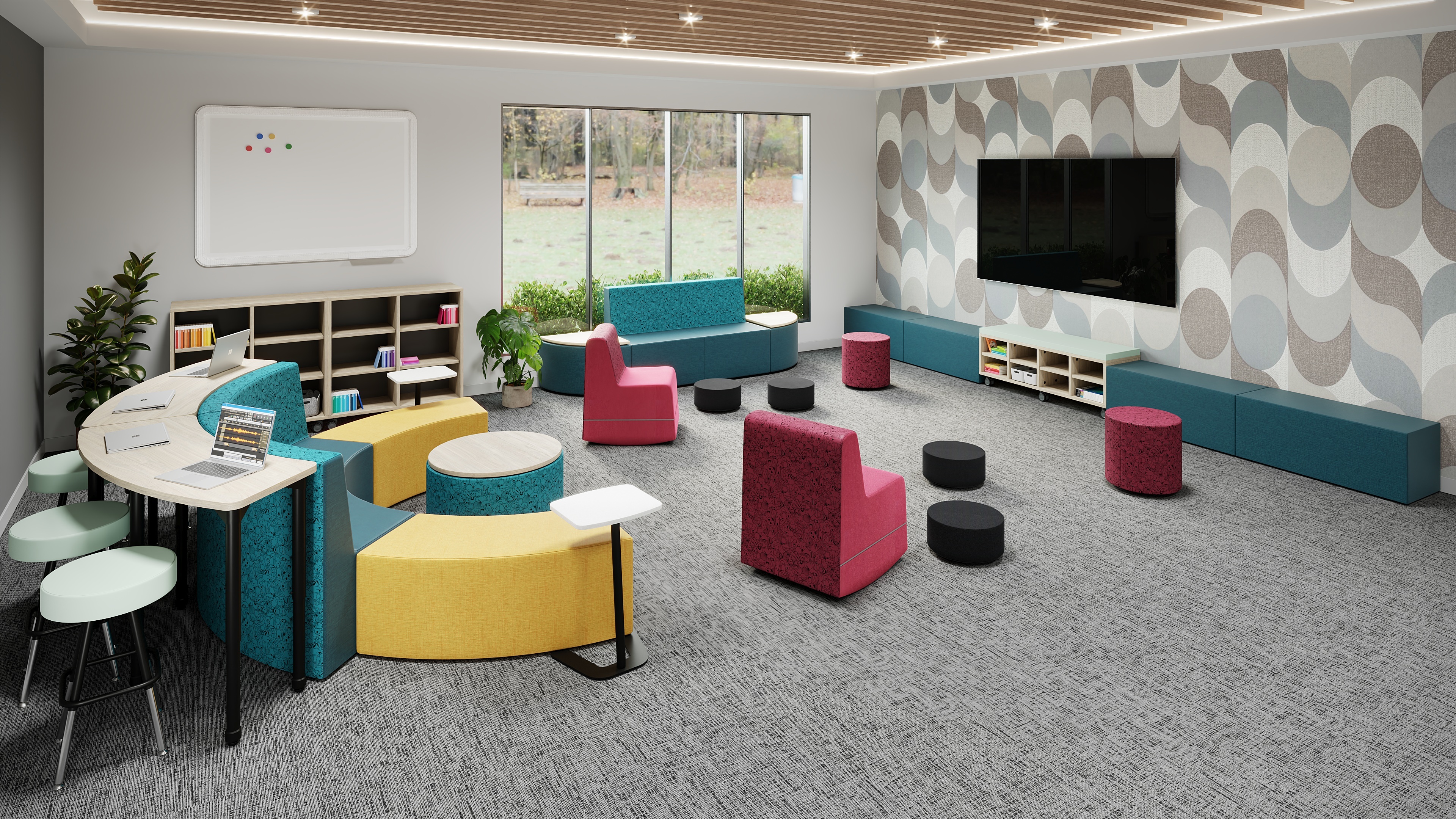 soft rocker, soft seating, breakout space, lounge rocker room 