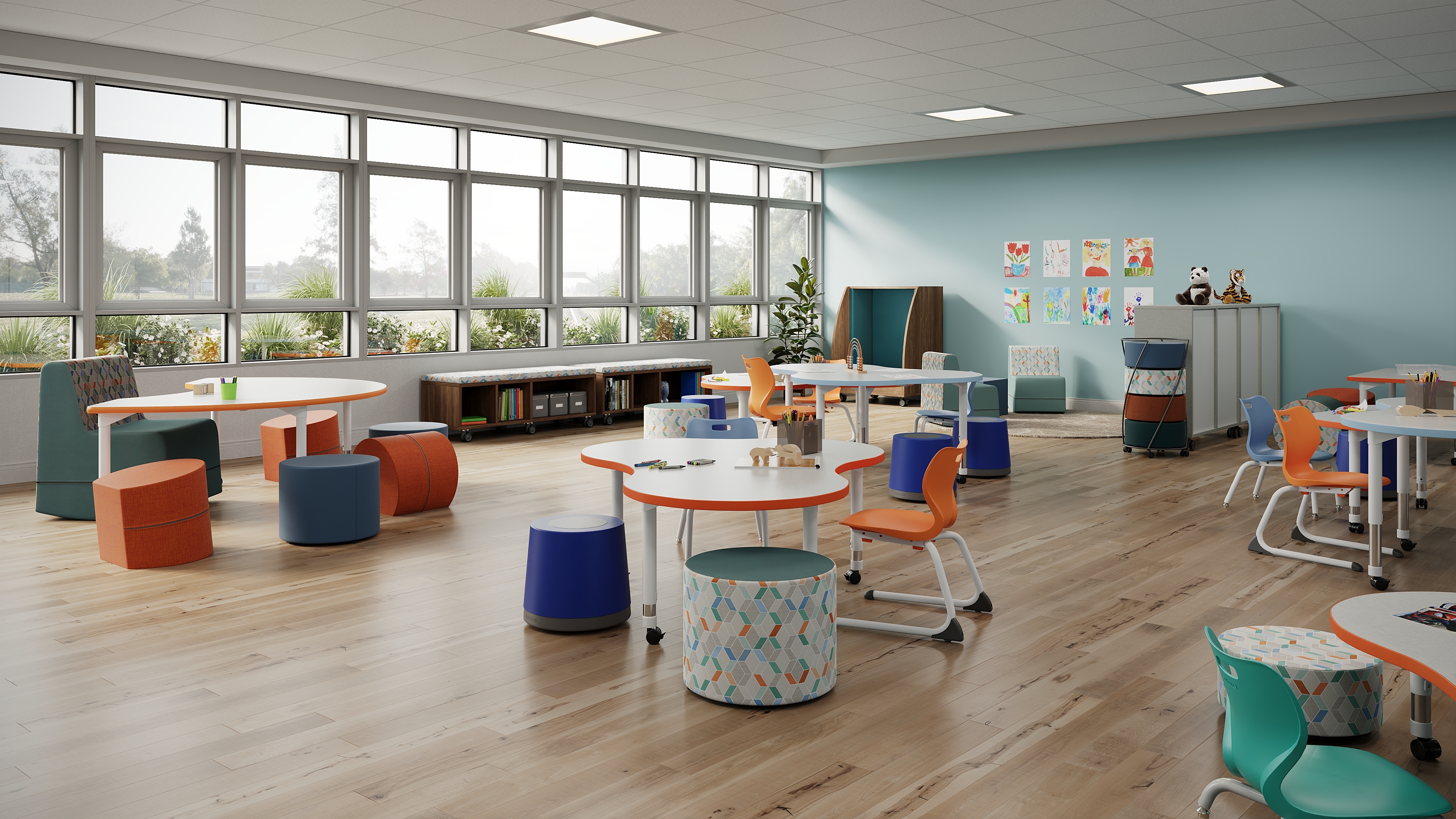 prek space, classroom storage, modular storage, collaborative space, flexible seating 