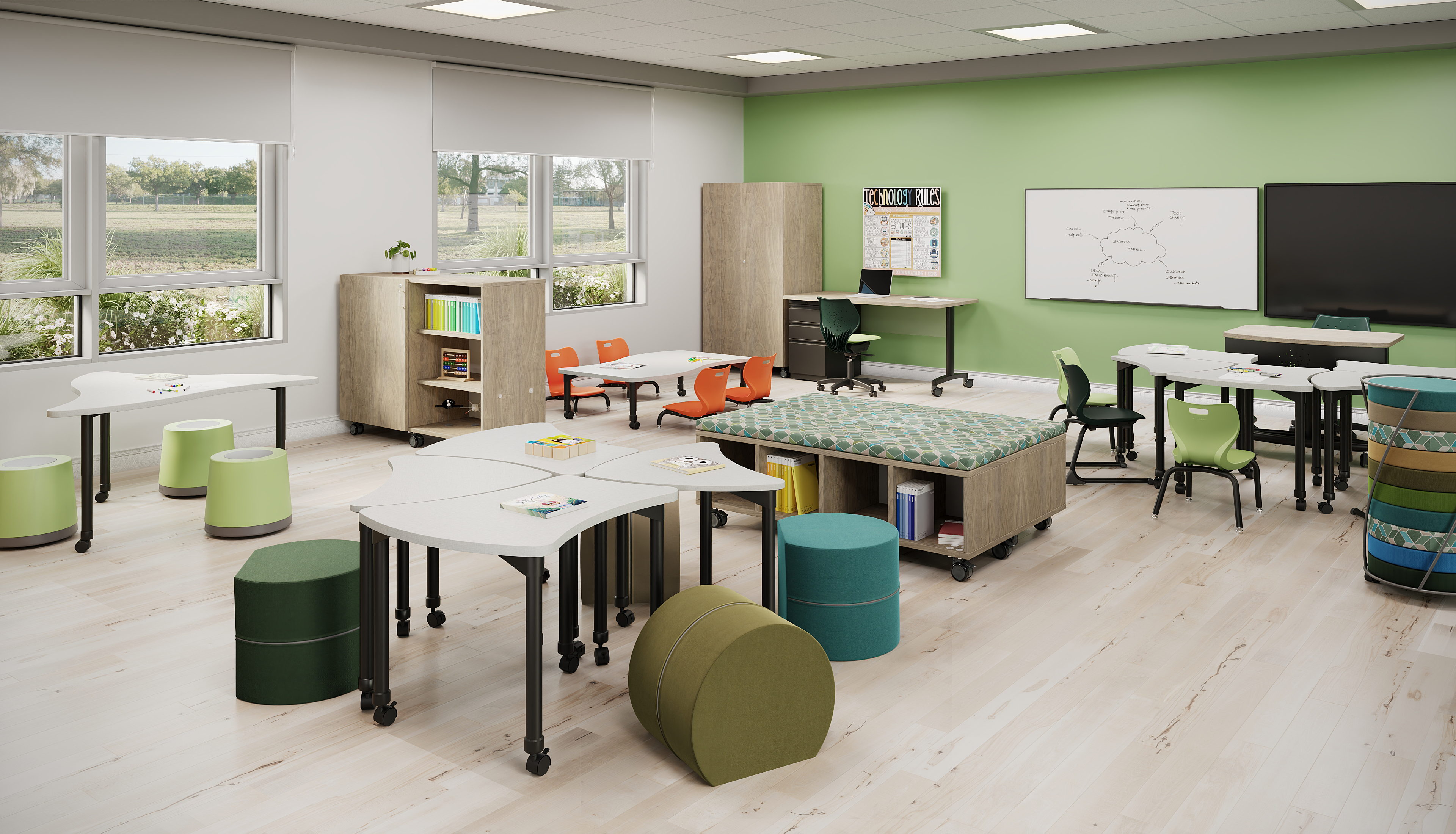 prek space, modular storage, classroom storage, flexible seating, collaborative space