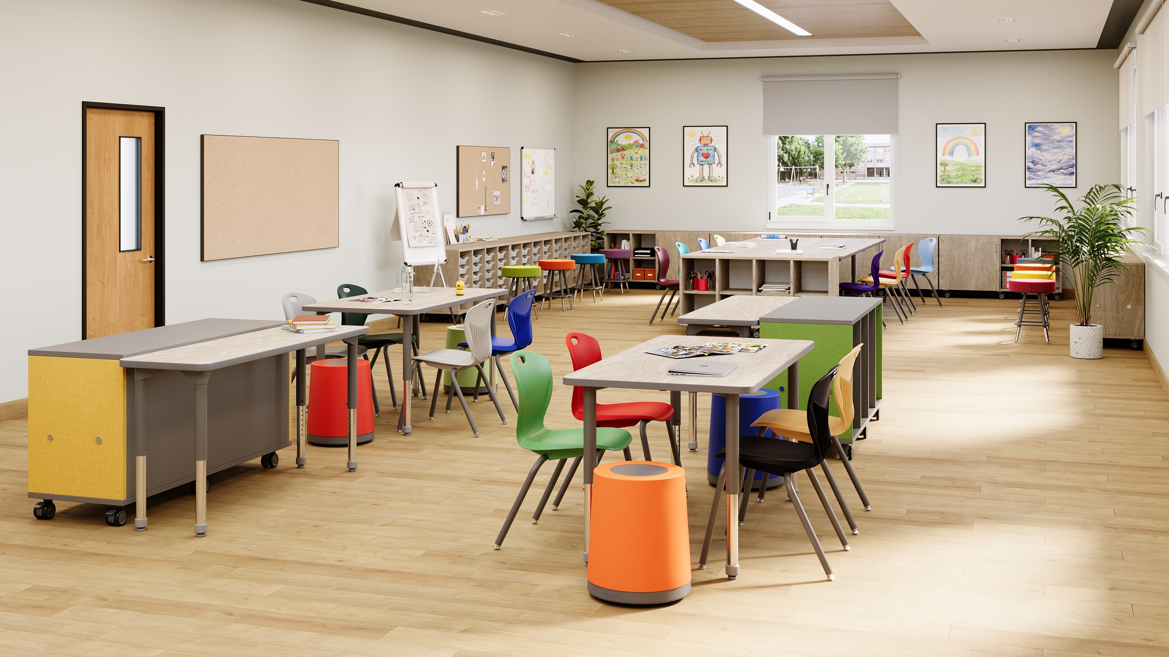classroom storage, modular storage, collaborative space, flexible seating