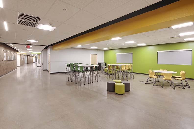 learning hallway, breakout, flex, alphabet, cantilever, four leg stool, AS4ST, ASCL, shape table, cafe