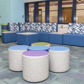 media center, linear lounge, LS, soft seating, rounds, SS-RR