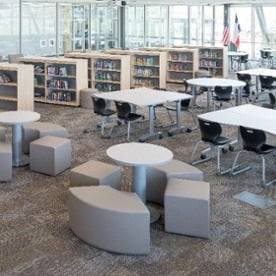 media center, soft seating, SS-R418, DCBR, cafe table, DCT-SQ, round, DTN, expanse, ADFMC, mobile library shelves, Alphabet, ASCL, cantilever