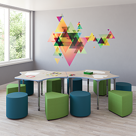 Shape Table, Wedge, Round, Rocker, soft seating collaborative project breakout spaces
