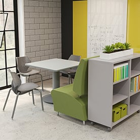 NXT MOV, Next Move, Four Leg Chair, Sofa, lounge seating, upholstered chairs, cafe table, square, mobile storage, bookcase, bookshelf collaborative project breakout spaces