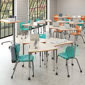 kite, shape desk, alphabet seating, arise, podium, caster, four leg, classroom, individual