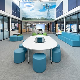 crescent, horseshoe, shape table, 2-step, two step, 2 step, arc Georgetown learning hallways collaborative project