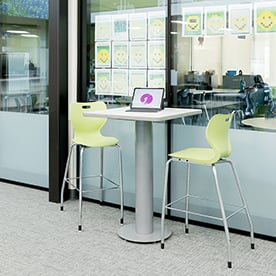 alphabet, four leg, stool, cafe, square Georgetown learning hallways collaborative project