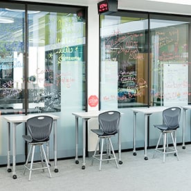 expanse, shape desk, discover, four leg, stool Georgetown learning hallways collaborative project