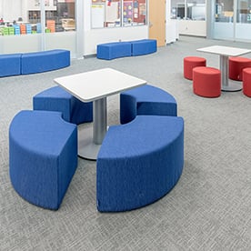 arc, cafe, square, round, curved bench Georgetown learning hallways collaborative project