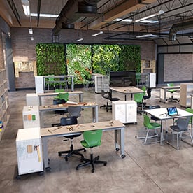 makerspace, maker space, cabinet, mobile storage, table, alphabet, task chair, MOV Stool, flip top, four leg, stool, STEM, STEAM, project