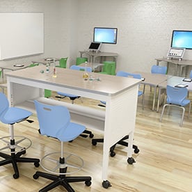 makerspace, maker space, alphabet, four leg, aperture, shape desk, swivel stool, arise, mov, expanseSTEM, STEAM, project
