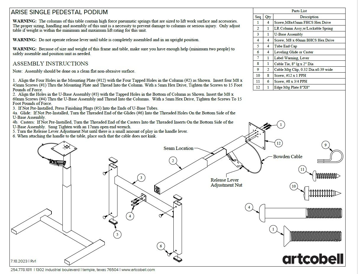 ARISESinglePedestalPodium_Instructions