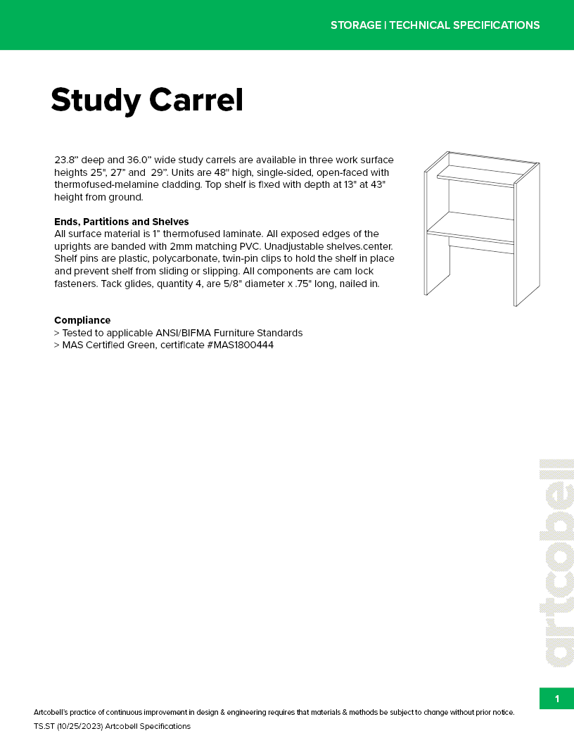 artcobell study carrel tech spec