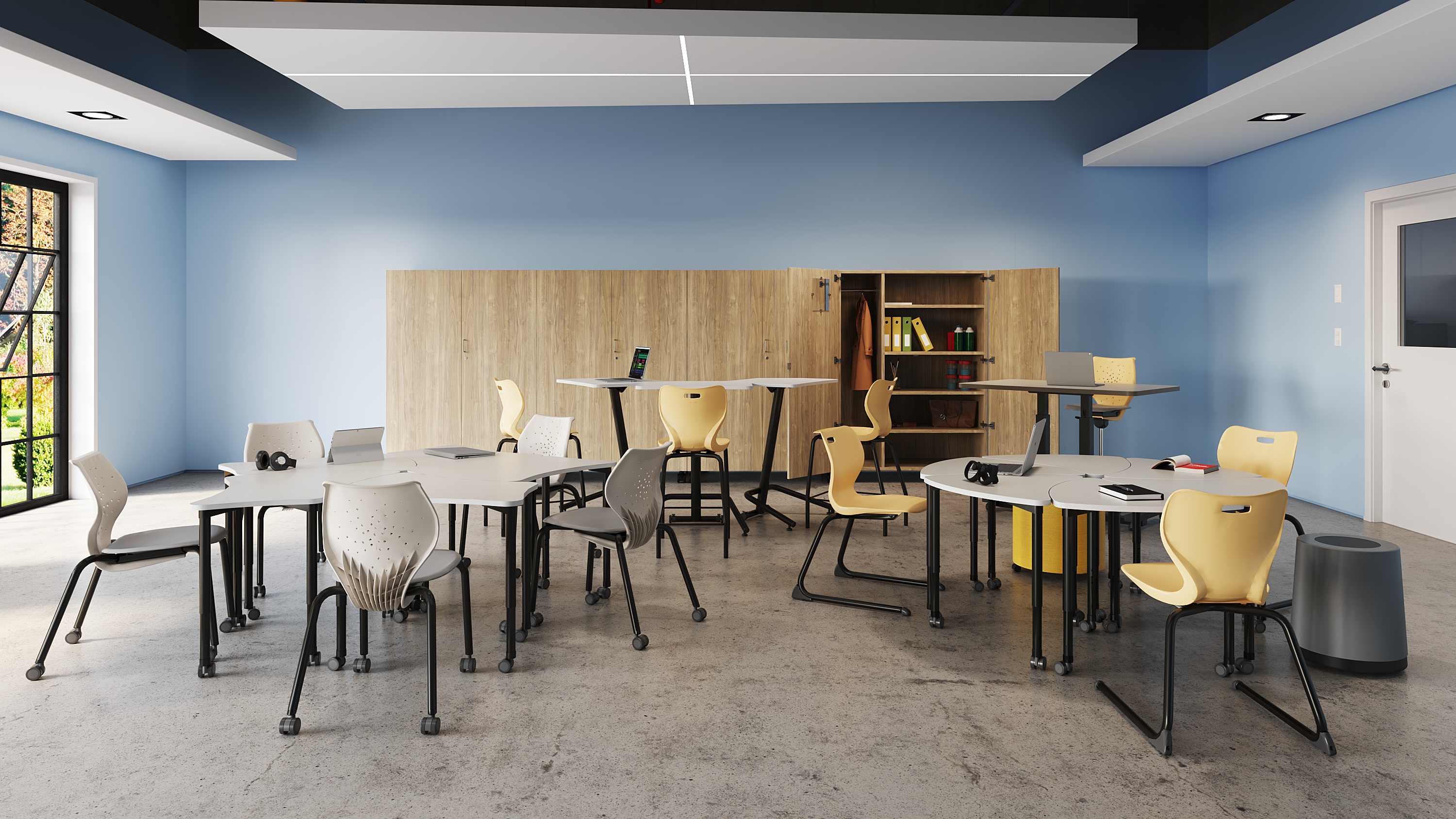 teacher wardrobe, shape desks, cantilever chair, flexible seating, shape desk