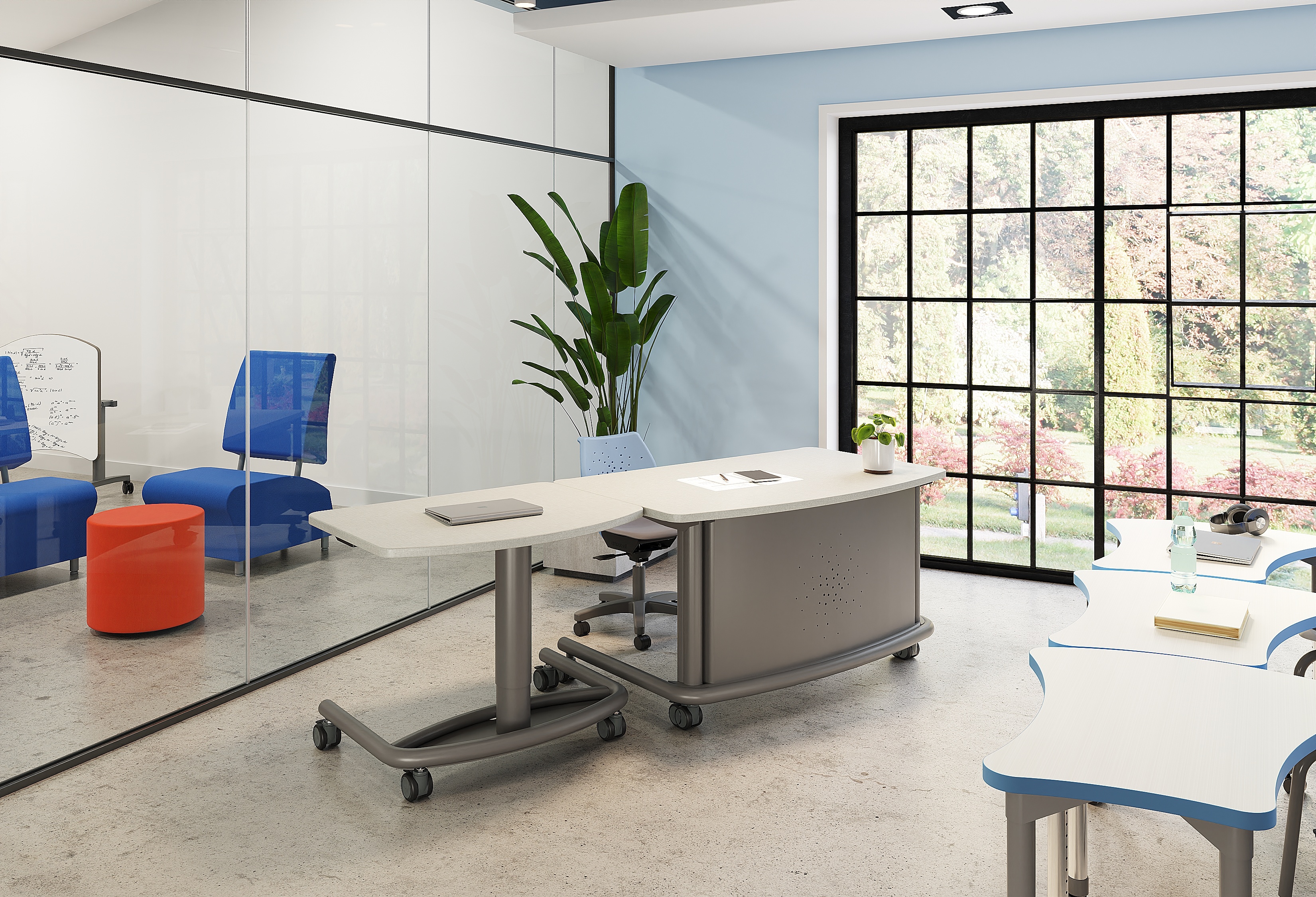 teacher desk, teacher podium, mobile desk, mobile classroom, shape desk